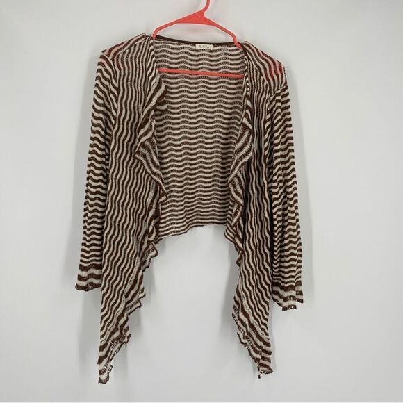 Nic & Zoe Women’s Open Front Long Sleeve Striped Linen Blend Cardigan size L - Picture 1 of 3